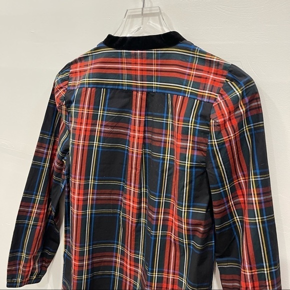 J. Crew Velvet-Trimmed V-Neck Tunic In Black Stewart Tartan Size XS Holiday - Picture 13 of 13